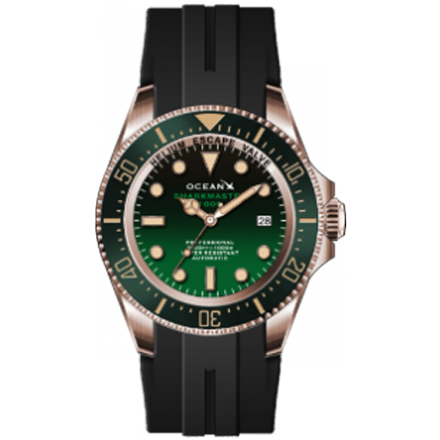 OceanX Sharkmaster 1000 Men's Diver Watch 44mm Black-Green Dial SMS1066 - Click Image to Close