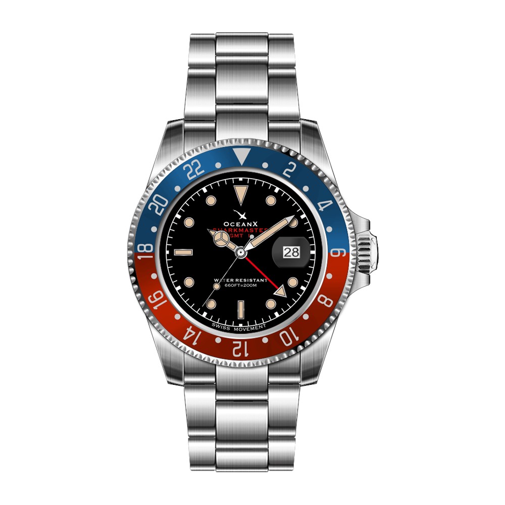 OceanX Sharkmaster GMT II 40mm Quartz Men's Diver Watch Black Pepsi SMS-GMT-0211 - Click Image to Close