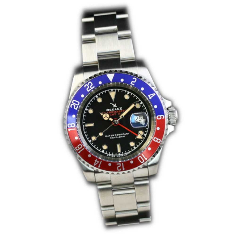 OceanX Sharkmaster GMT II 40mm Quartz Men's Diver Watch Black Pepsi SMS-GMT-0211 - Click Image to Close