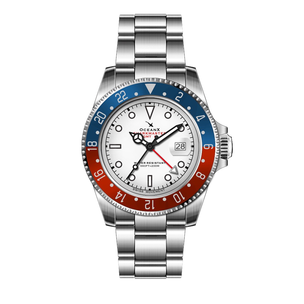 OceanX Sharkmaster GMT II 40mm Quartz Men's Diver Watch Grey Pepsi SMS-GMT-0212 - Click Image to Close