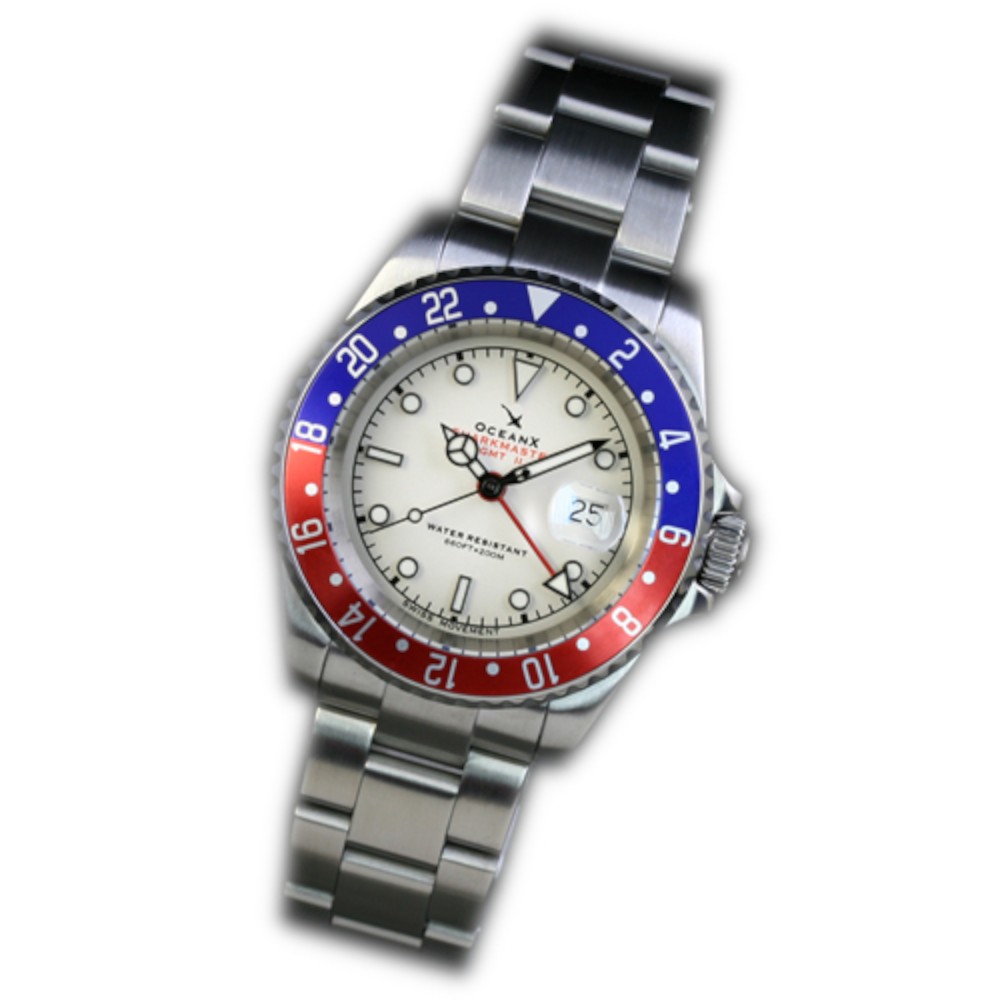 OceanX Sharkmaster GMT II 40mm Quartz Men's Diver Watch Grey Pepsi SMS-GMT-0212 - Click Image to Close