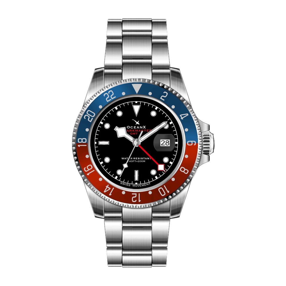 OceanX Sharkmaster GMT II 40mm Quartz Men's Diver Watch Black Pepsi SMS-GMT-0221