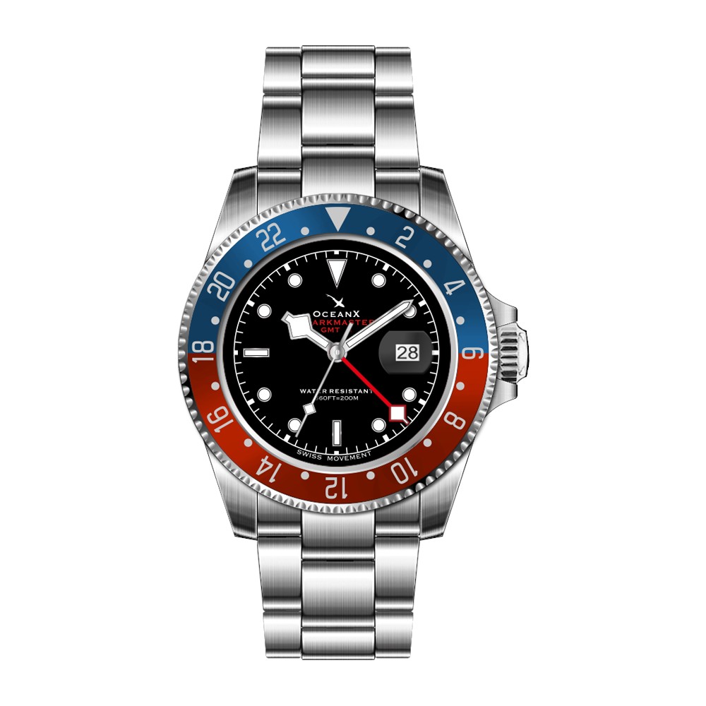 OceanX Sharkmaster GMT II 40mm Quartz Men's Diver Watch Black Pepsi SMS-GMT-0221 - Click Image to Close