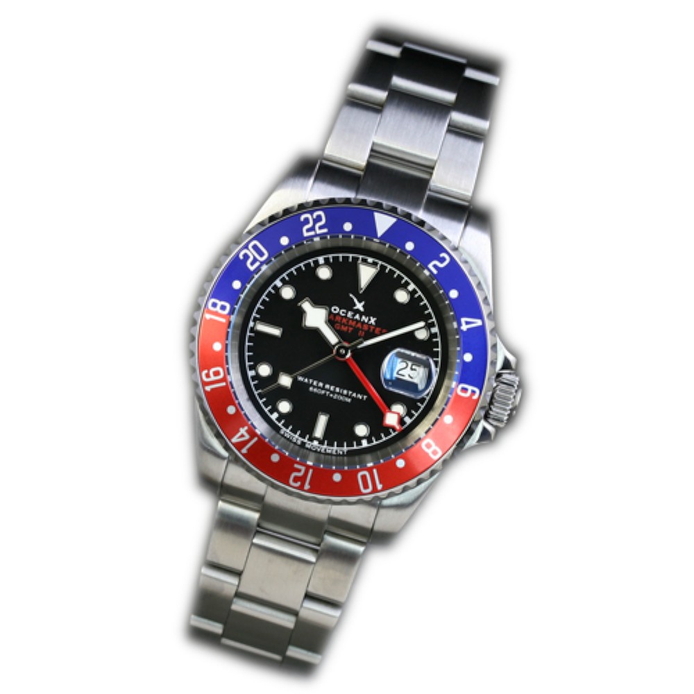 OceanX Sharkmaster GMT II 40mm Quartz Men's Diver Watch Black Pepsi SMS-GMT-0221 - Click Image to Close