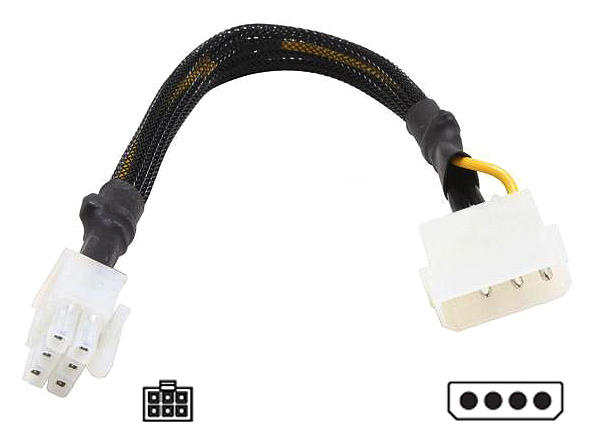PCI-Express power cable-4pin to 6pin, 6", for PCI-E video cards