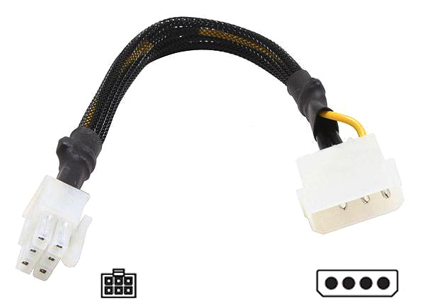 PCI-Express power cable-4pin to 6pin, 6", for PCI-E video cards - Click Image to Close