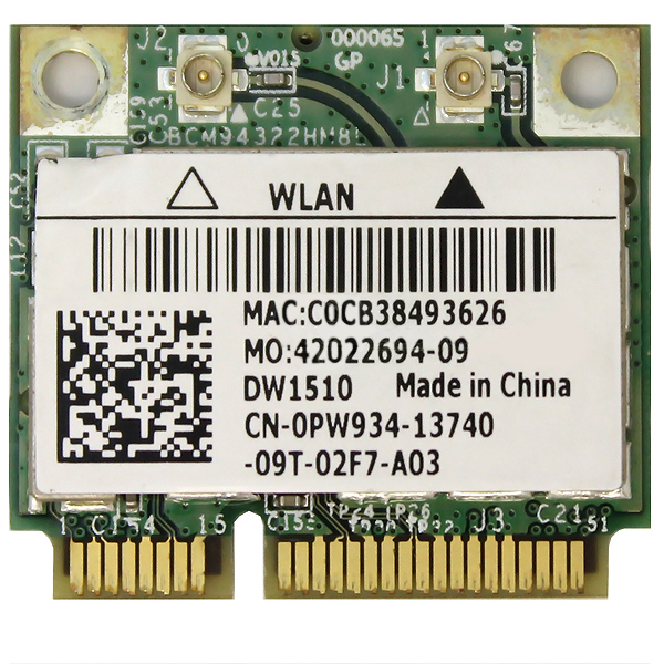 Dell Wireless DW1510 PW934 802.11a/g/n PCIe Half mini Wi-Fi Card - Click Image to Close