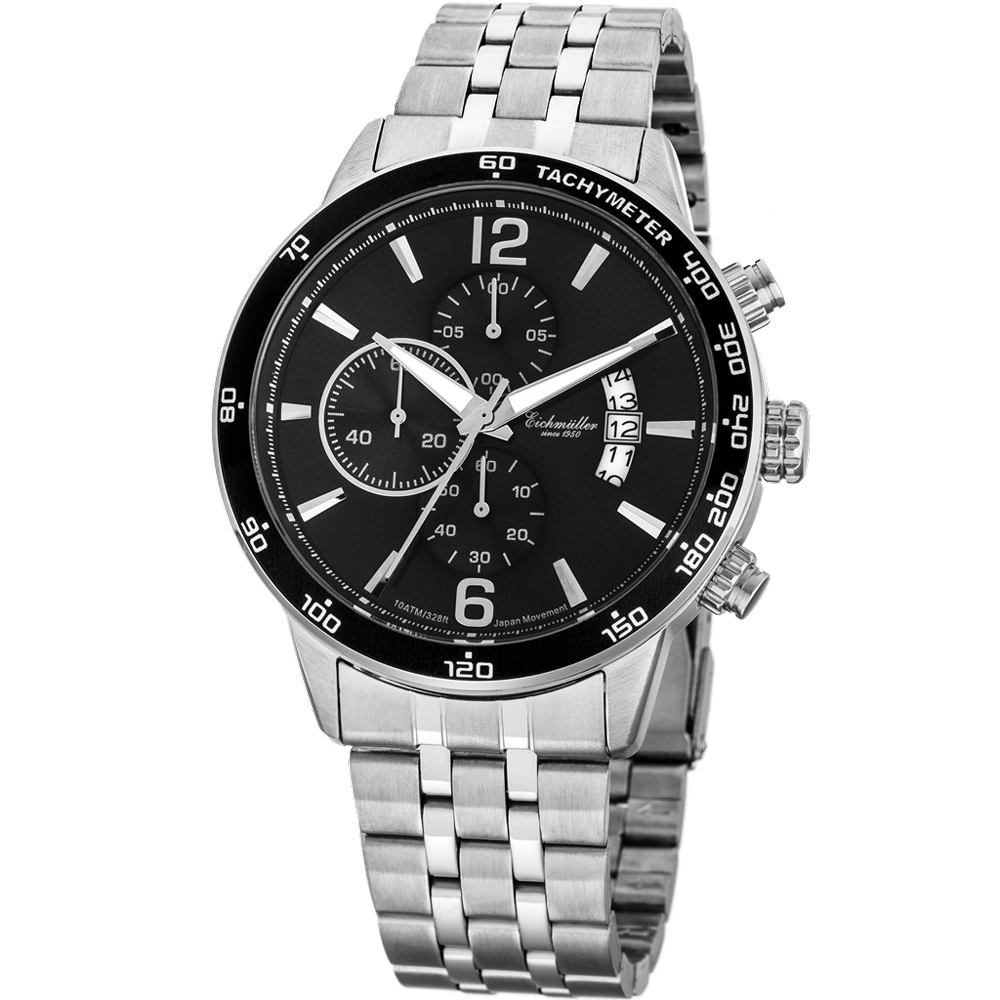 Eichmuller German Men's Watch Metal Strap 10 ATM Black Dial 45mm RE1122 - Click Image to Close