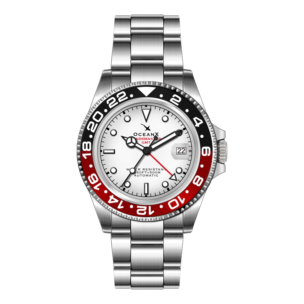 OceanX Sharkmaster GMT Automatic Men's Diver Watch 42mm White Dial SMS-GMT-562