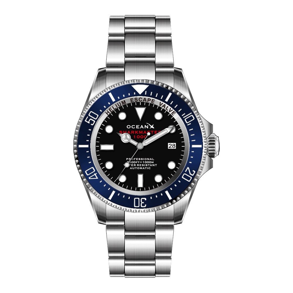 OceanX Sharkmaster 1000 Automatic Men's Diver Watch 44mm Black Dial SMS1092