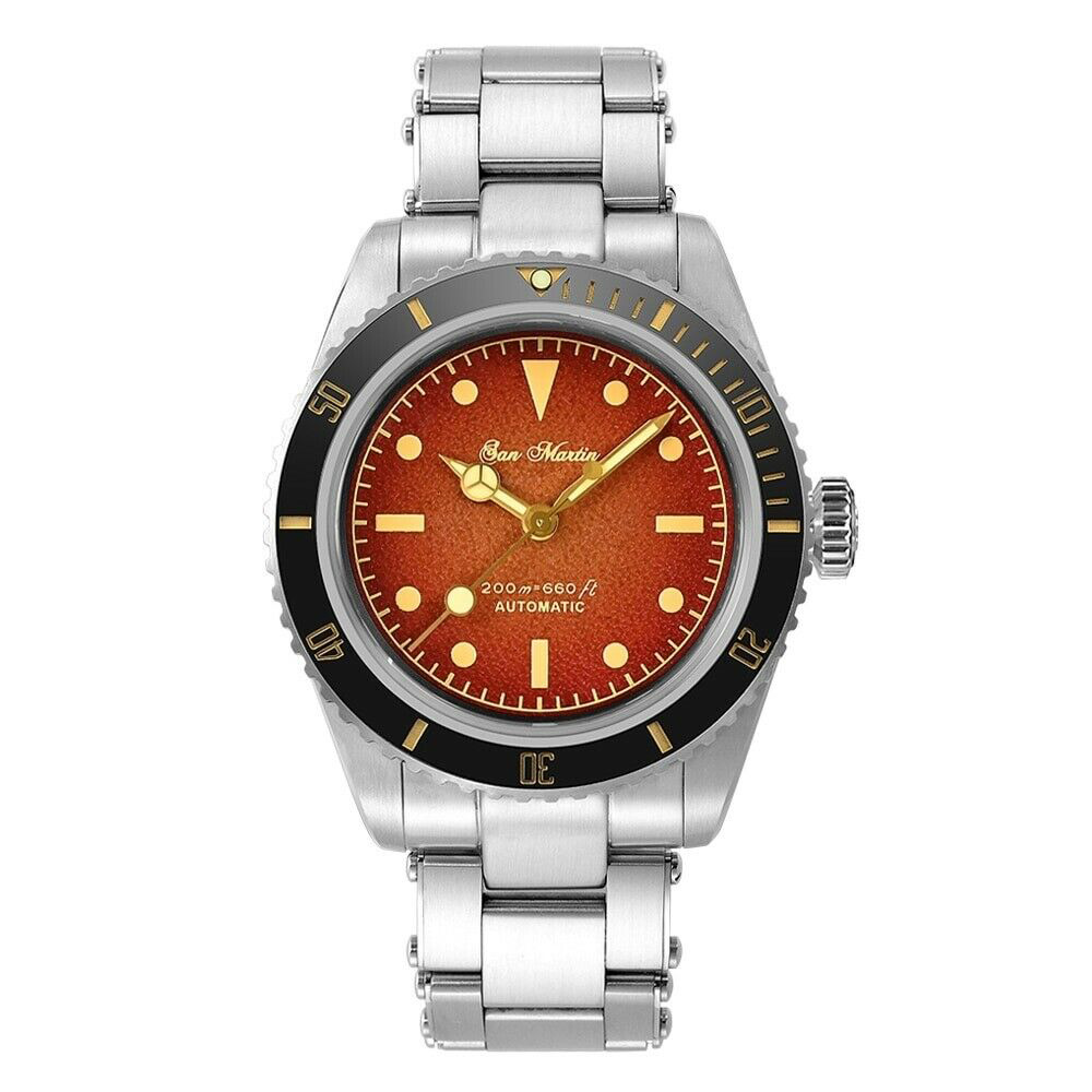 San Martin SN004-G-V2 38mm Leather Dial Vintage Retro Automatic Diver Watch - Click Image to Close