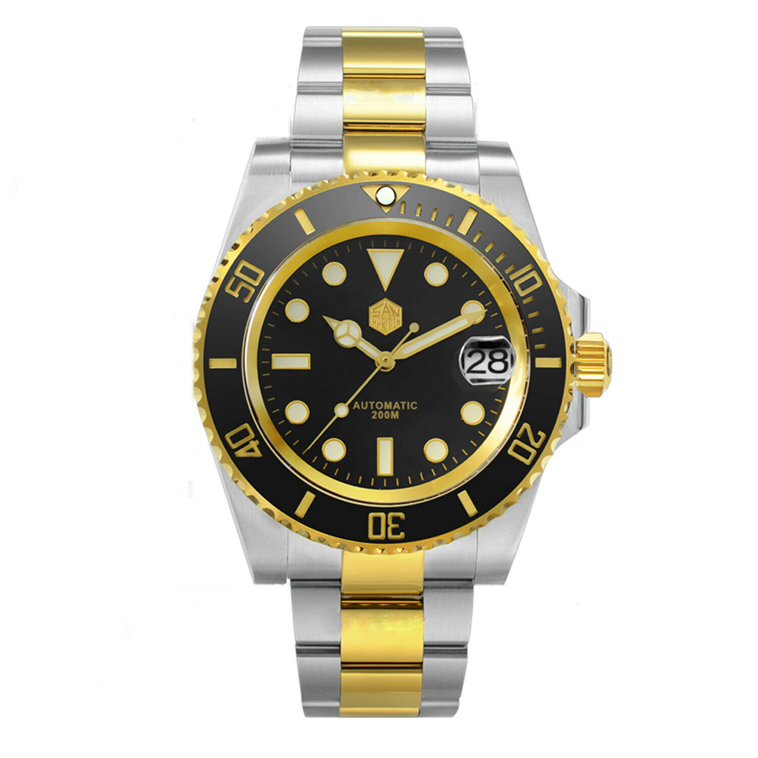 San Martin SN017-G -A Two Tone Black Gold Diver Watch NH35 Automatic 40.5mm - Click Image to Close