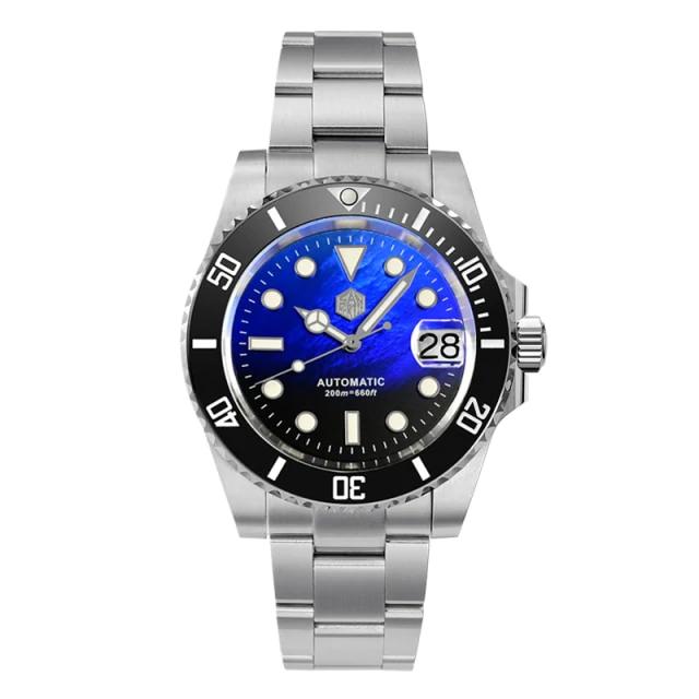 San Martin SN017-G V3 MOP 40.5mm Automatic Blue Black Mother of Pearl Diver Watch - Click Image to Close