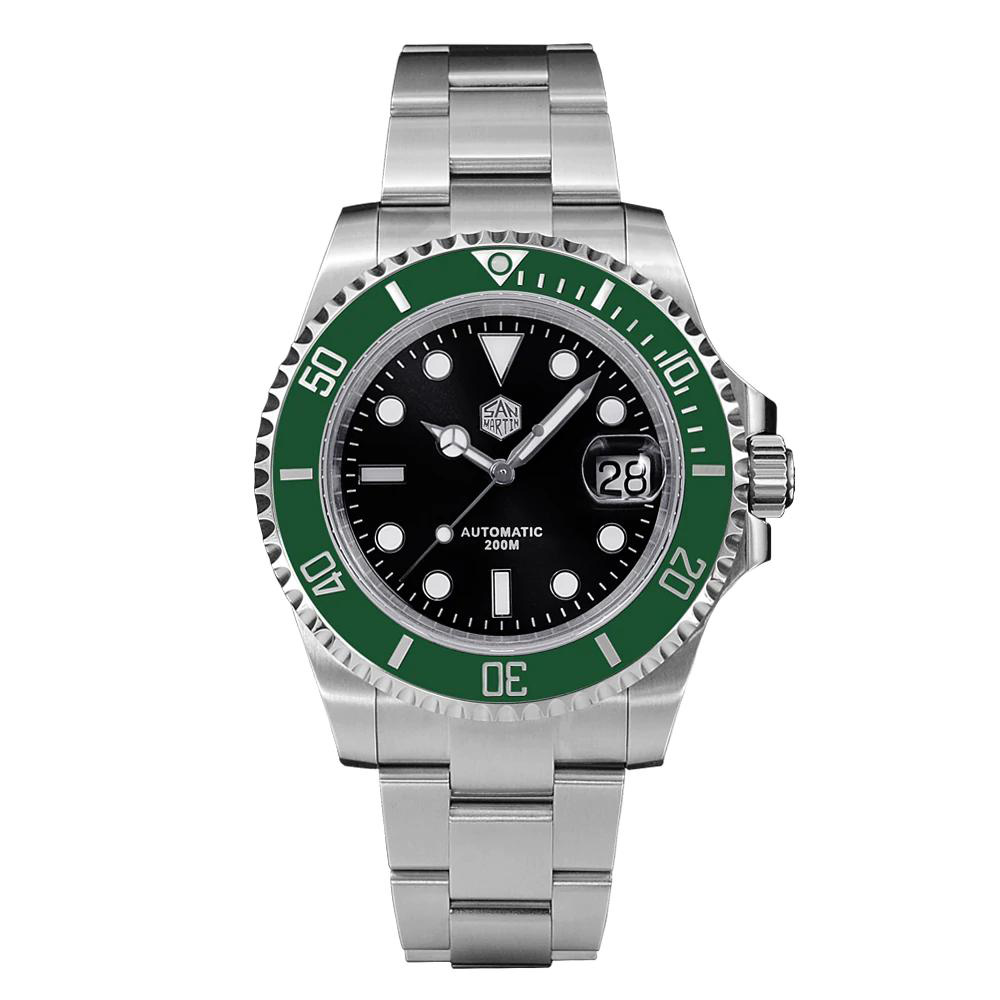 San Martin SN019-G 41mm Water Ghost Black Green Bezel Submariner Diver Watch - Click Image to Close