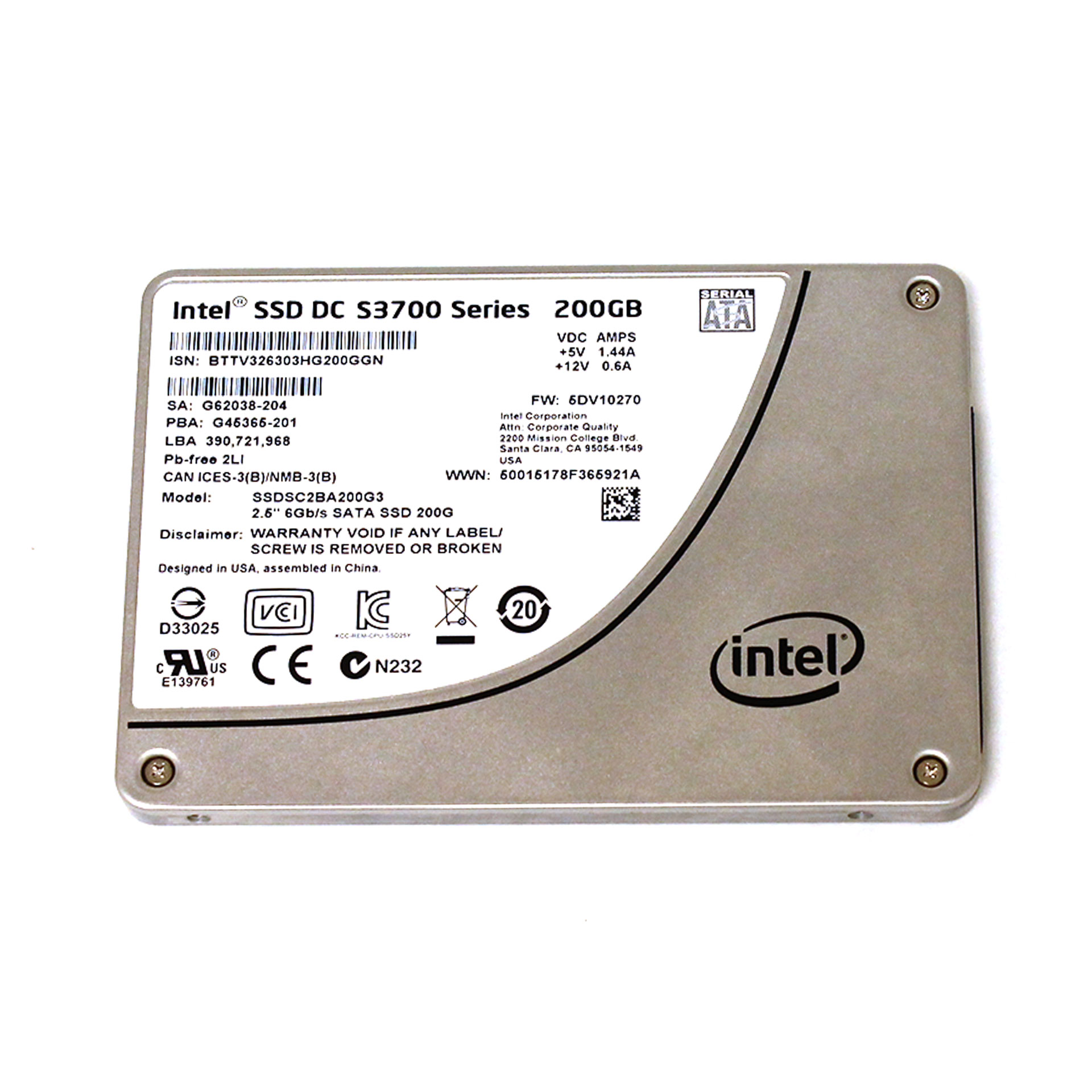 Intel SSDSC2BA200G3 DC S3700 SERIES 200 GB 2.5 6GB/S sATA SSD