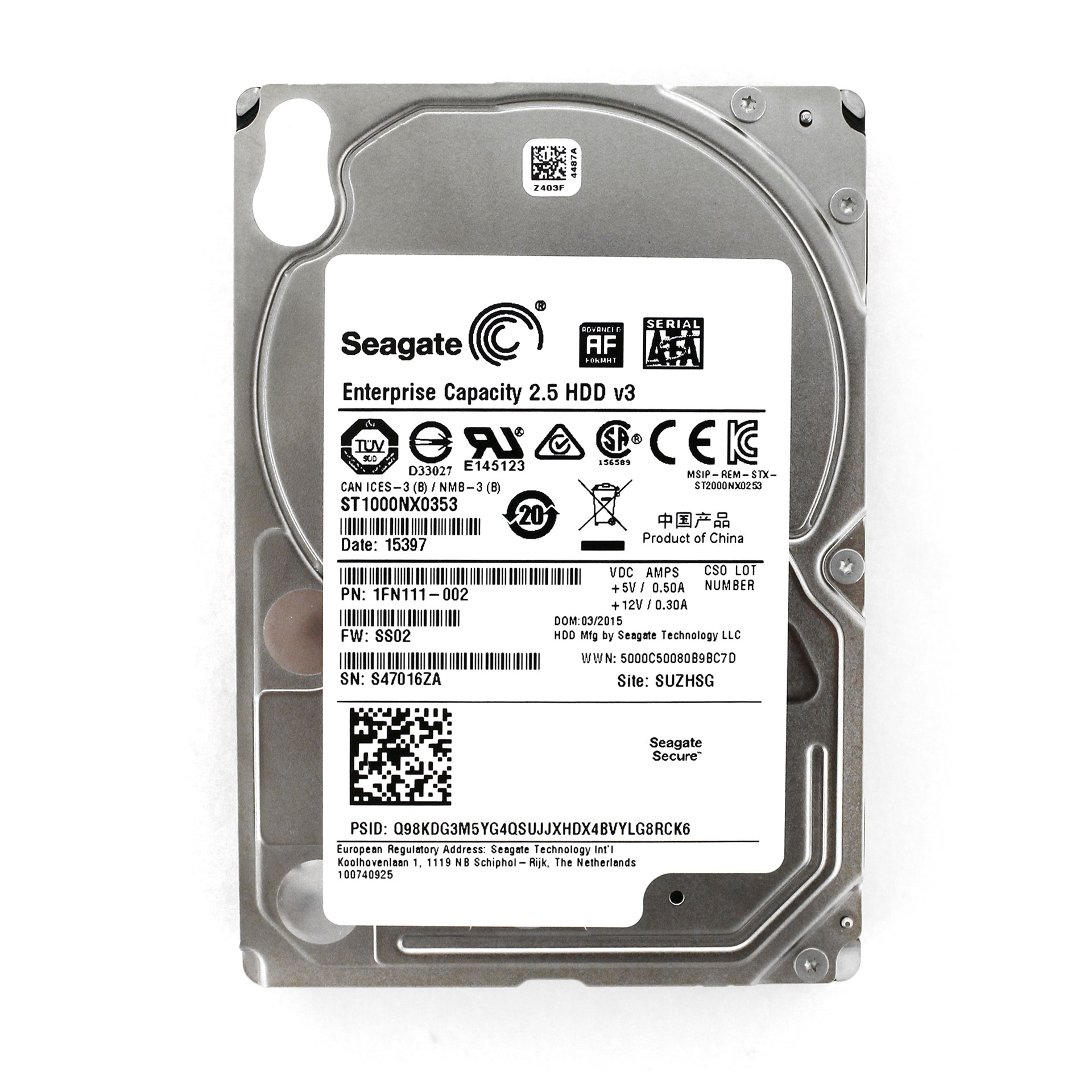 Seagate 1TB ST1000NX0353 1FN111-002 HDD 7200RPM 128MB SATA 2.5" - Click Image to Close