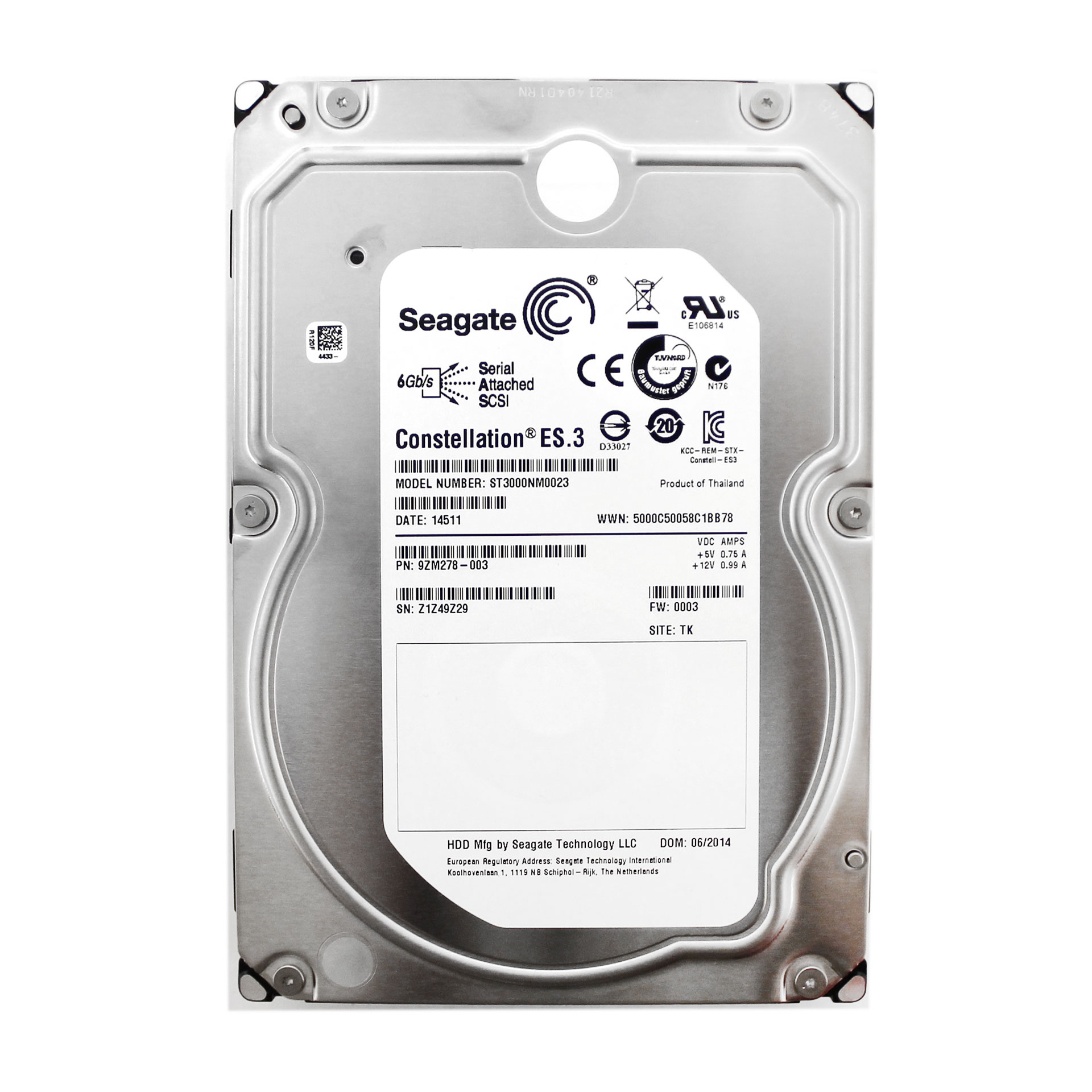 Seagate ES 3TB 9ZM278-003 7200RPM 6Gb/s 3.5" SAS Hard Drive - Click Image to Close