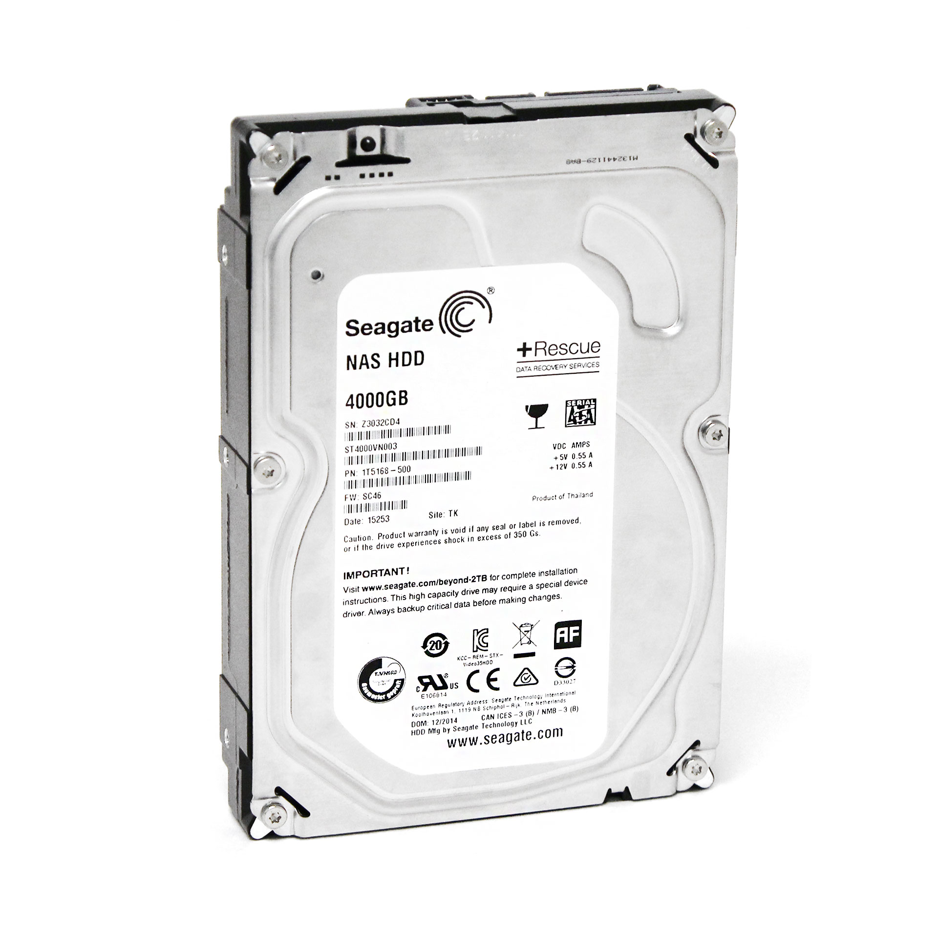 Seagate NAS 4TB ST4000VN003 1T5168-500 64MB SATA Hard Drive - Click Image to Close