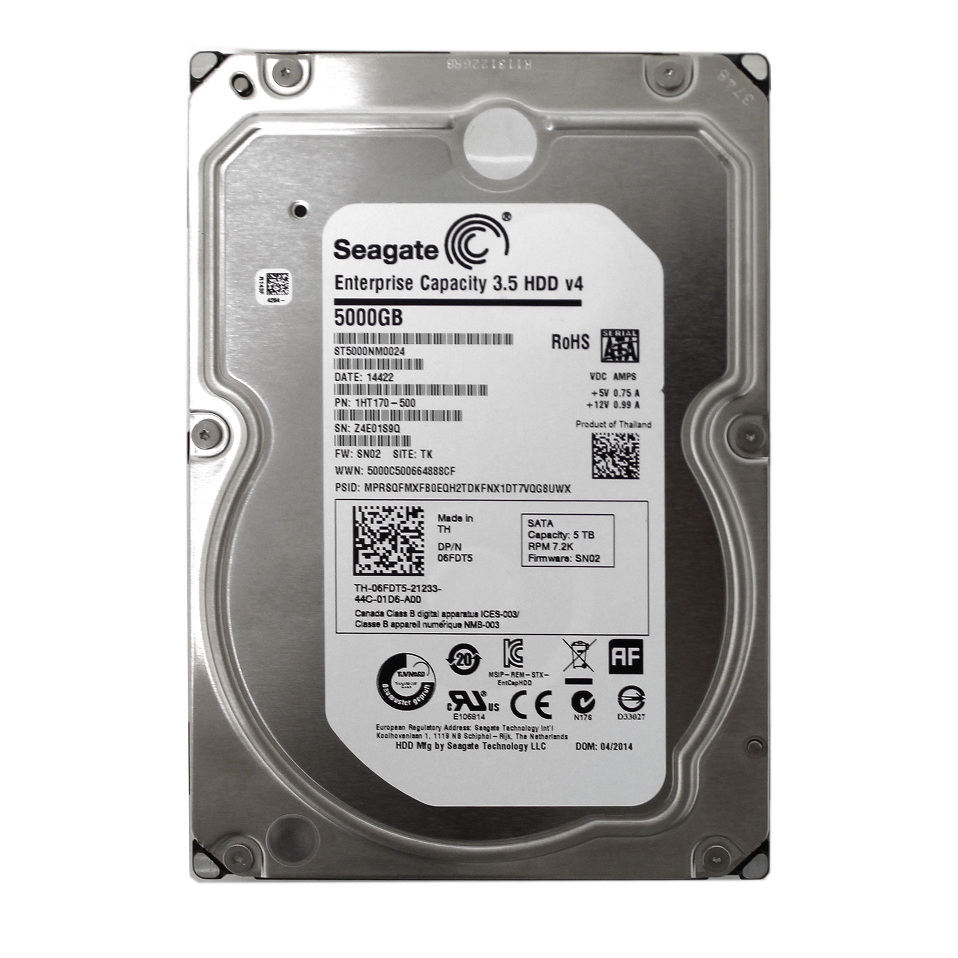 Seagate 5TB ST5000NM0024 7200RPM 128MB SATA 3.5" 1HT170 HDD - Click Image to Close