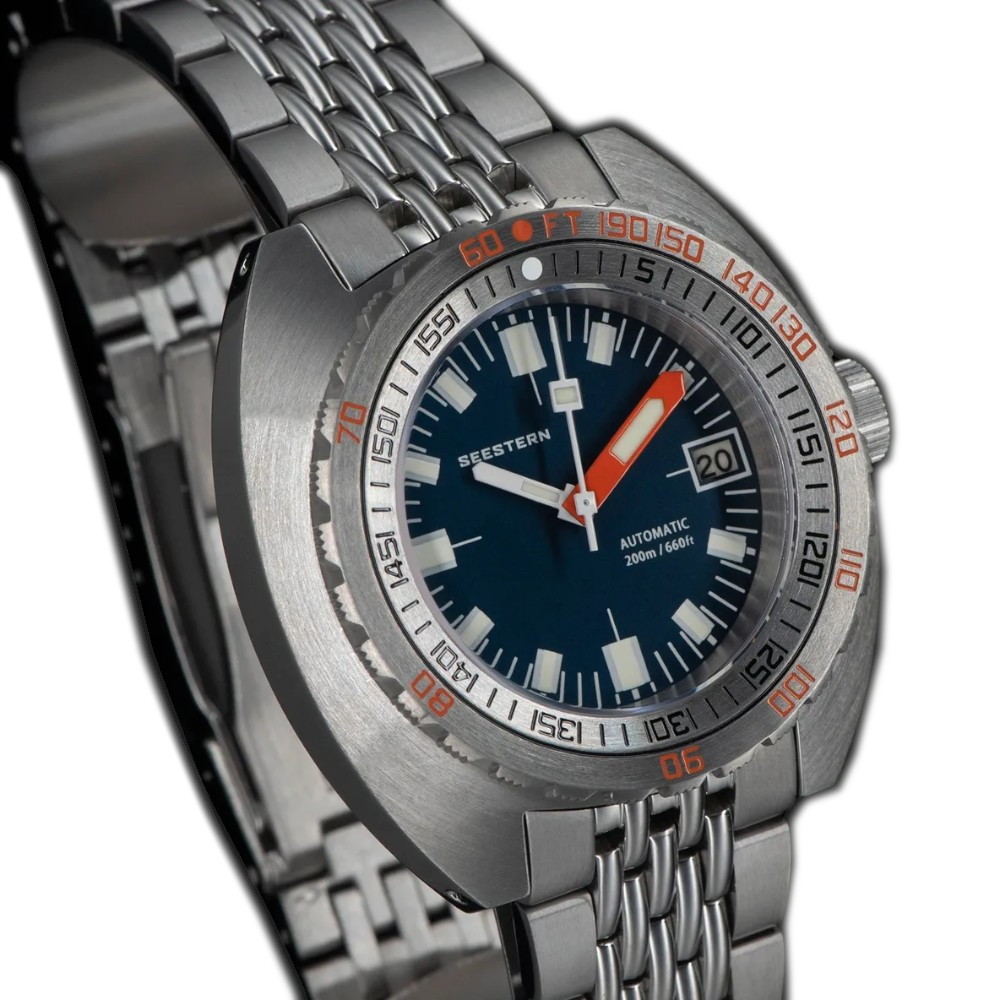 Seestern Dark Blue Vintage Sub 300 42mm Automatic Men's Diver Watch NH35A WR200 - Click Image to Close