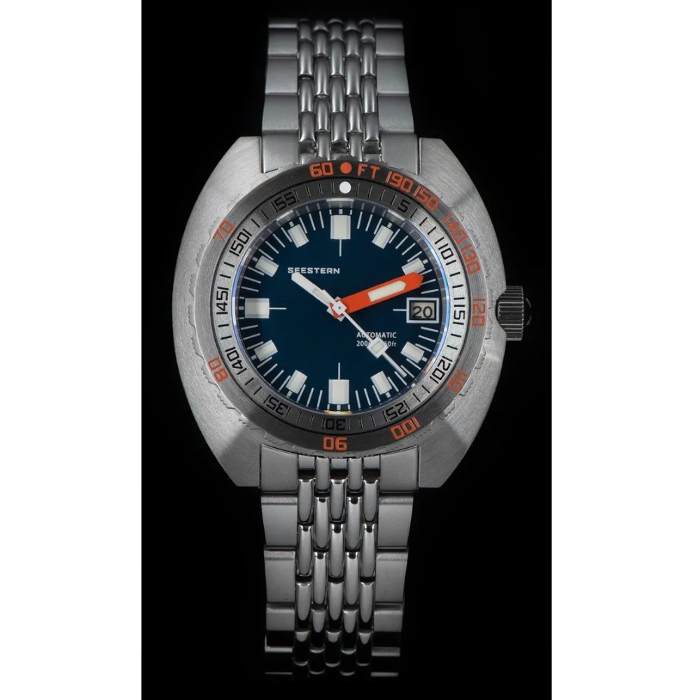 Seestern Dark Blue Vintage Sub 300 42mm Automatic Men's Diver Watch NH35A WR200 - Click Image to Close
