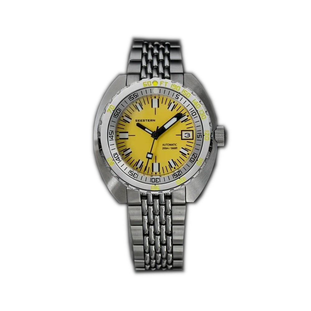 Seestern Yellow Vintage Sub 300 42mm Automatic Men's Diver Watch NH35A WR200 - Click Image to Close