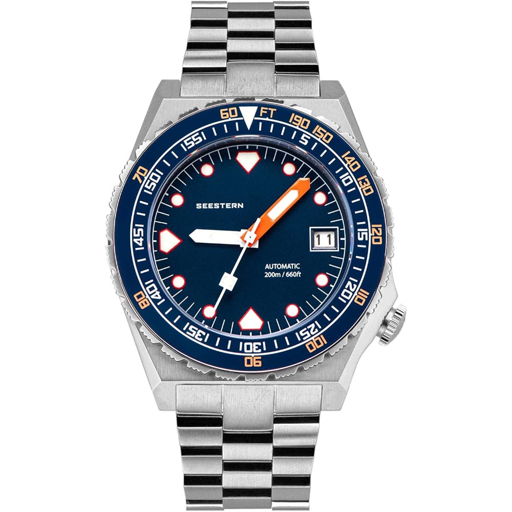 Seestern Vintage Sub 600T Dark Blue Ceramic 40mm Automatic Men's Diver Watch WR200 - Click Image to Close