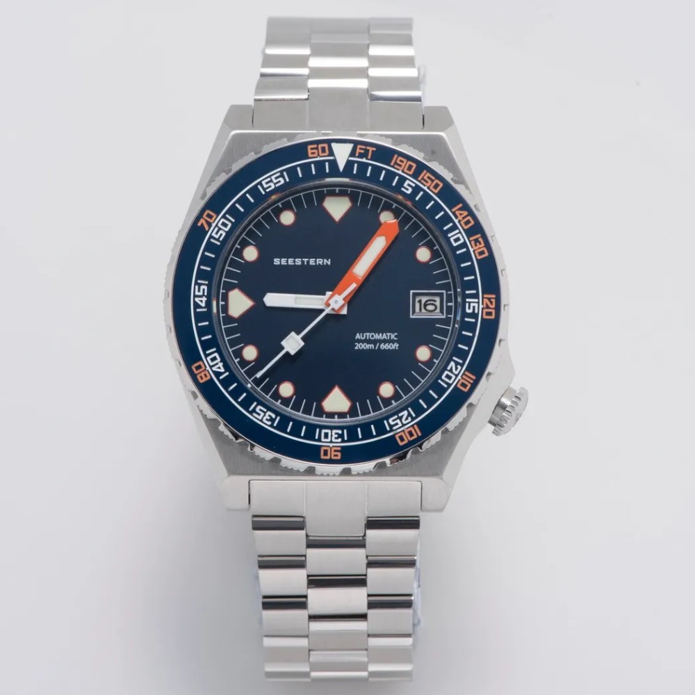 Seestern Vintage Sub 600T Dark Blue Ceramic 40mm Automatic Men's Diver Watch WR200