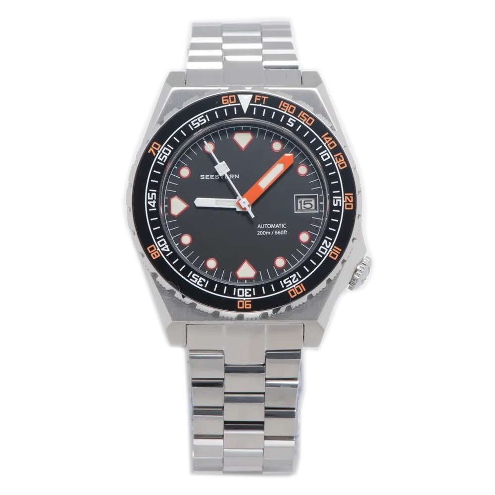 Seestern Vintage Sub 600T Black Ceramic 40mm Automatic Men's Diver Watch WR200 - Click Image to Close