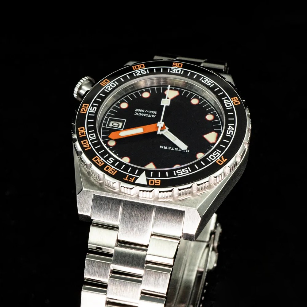 Seestern Vintage Sub 600T Black Ceramic 40mm Automatic Men's Diver Watch WR200 - Click Image to Close