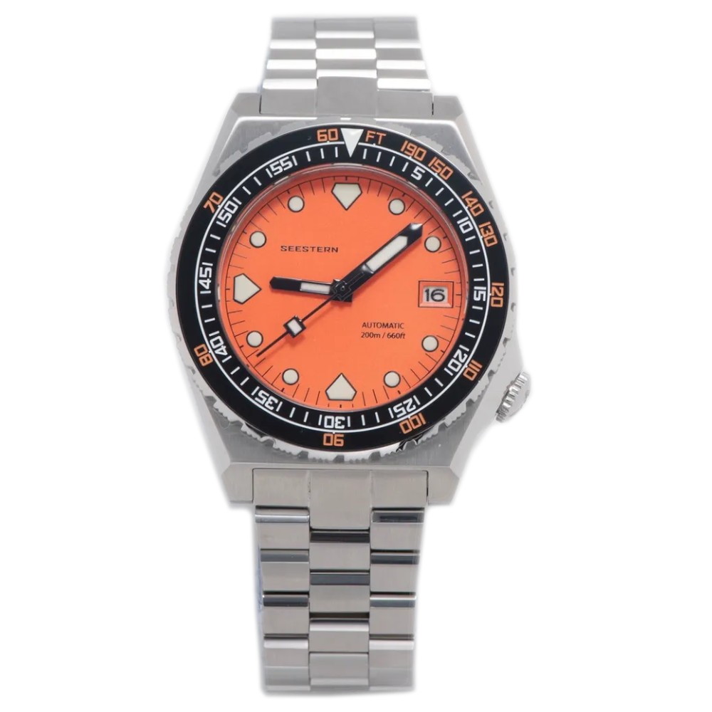 Seestern Vintage Sub 600T Orange Ceramic 40mm Automatic Men's Diver Watch NH35A WR200 - Click Image to Close