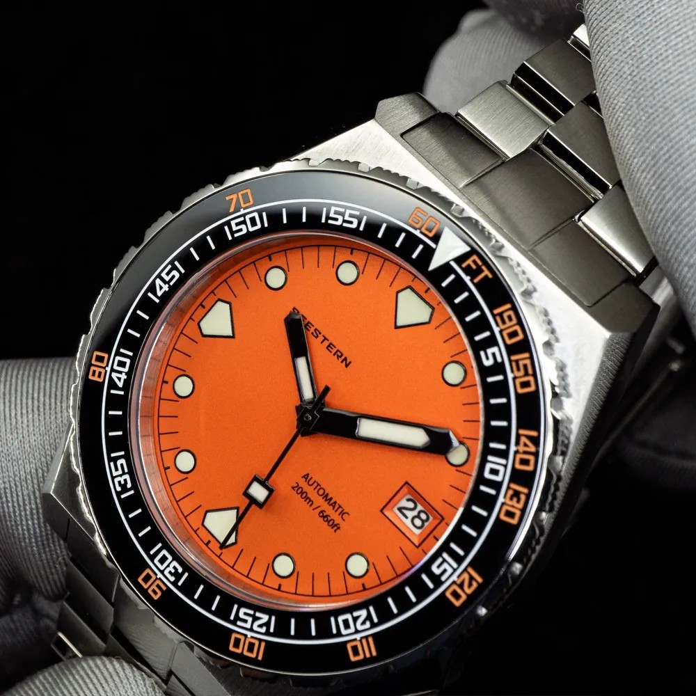 Seestern Vintage Sub 600T Orange Ceramic 40mm Automatic Men's Diver Watch NH35A WR200 - Click Image to Close