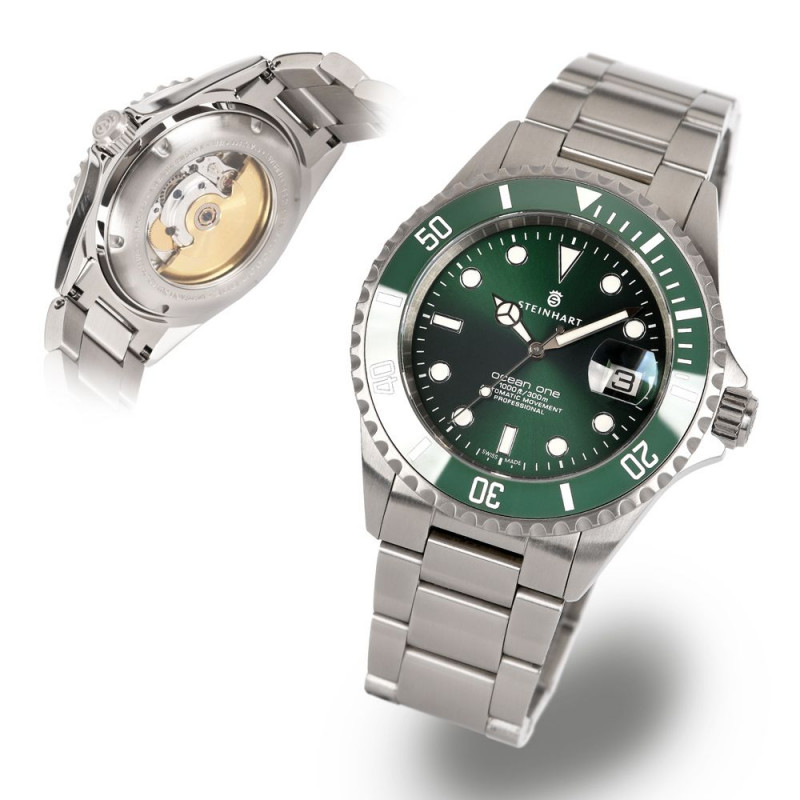 Steinhart Ocean One Green Ceramic 42mm Swiss Automatic Diver Watch 103-1063 - Click Image to Close