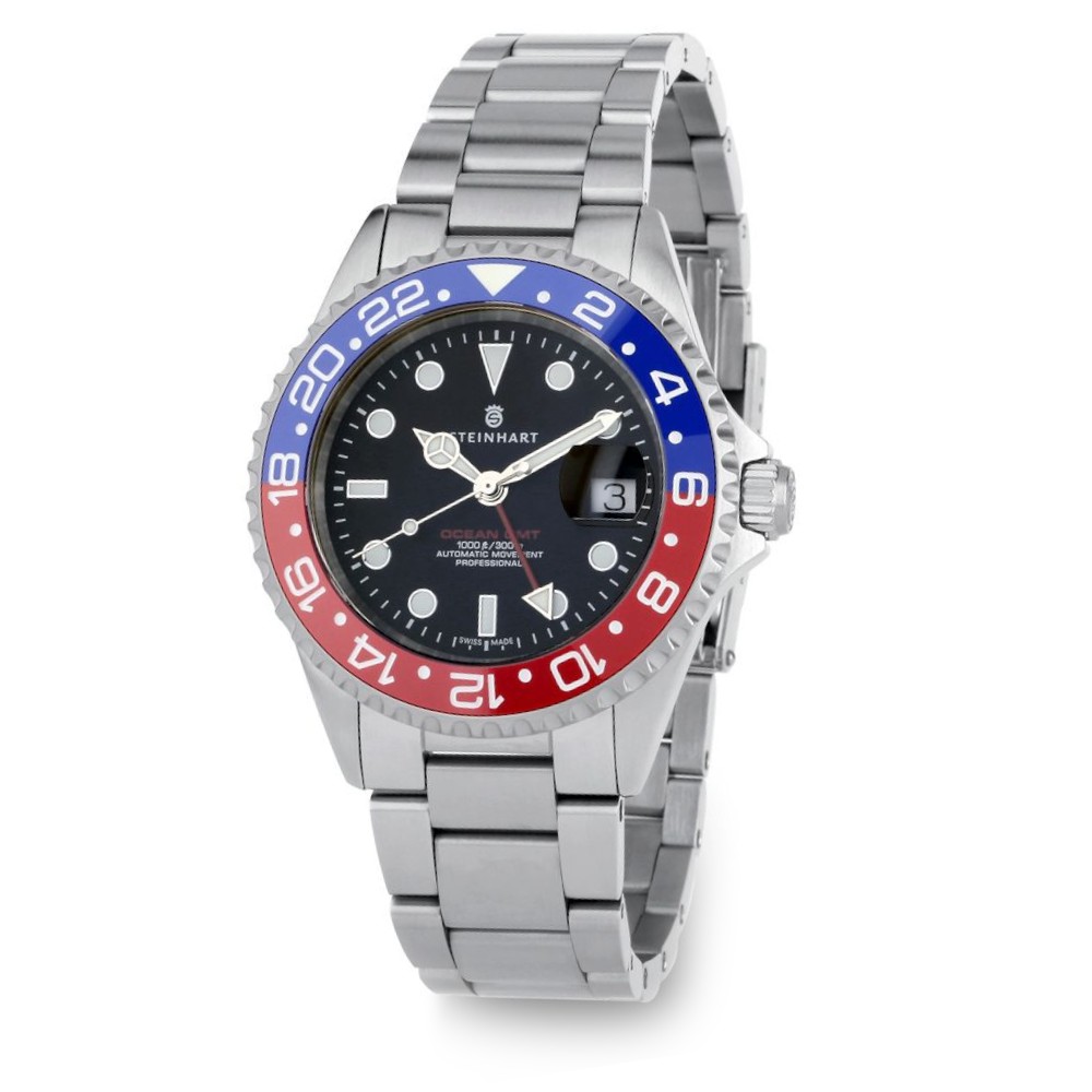 Steinhart Ocean ONE Blue Red Swiss 42mm Men's Diver Watch 103-1099 Pepsi