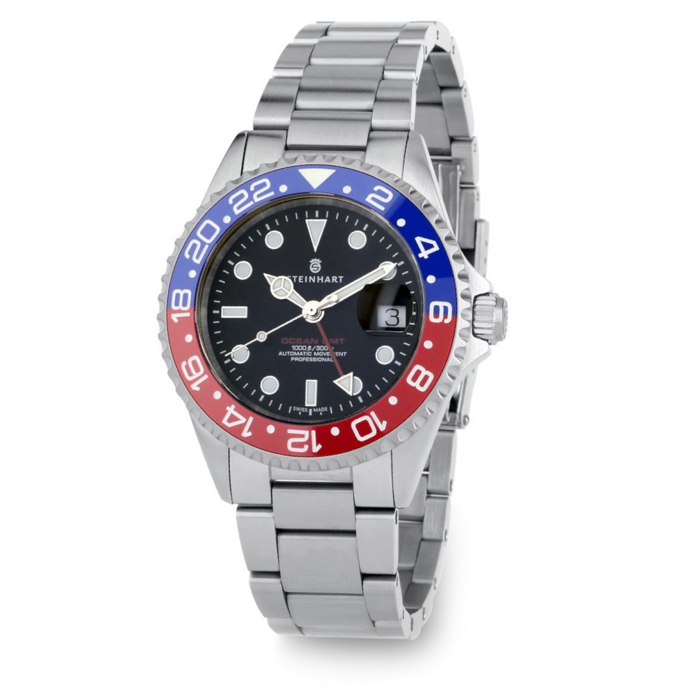 Steinhart Ocean ONE Blue Red Swiss 42mm Men's Diver Watch 103-1099 Pepsi - Click Image to Close