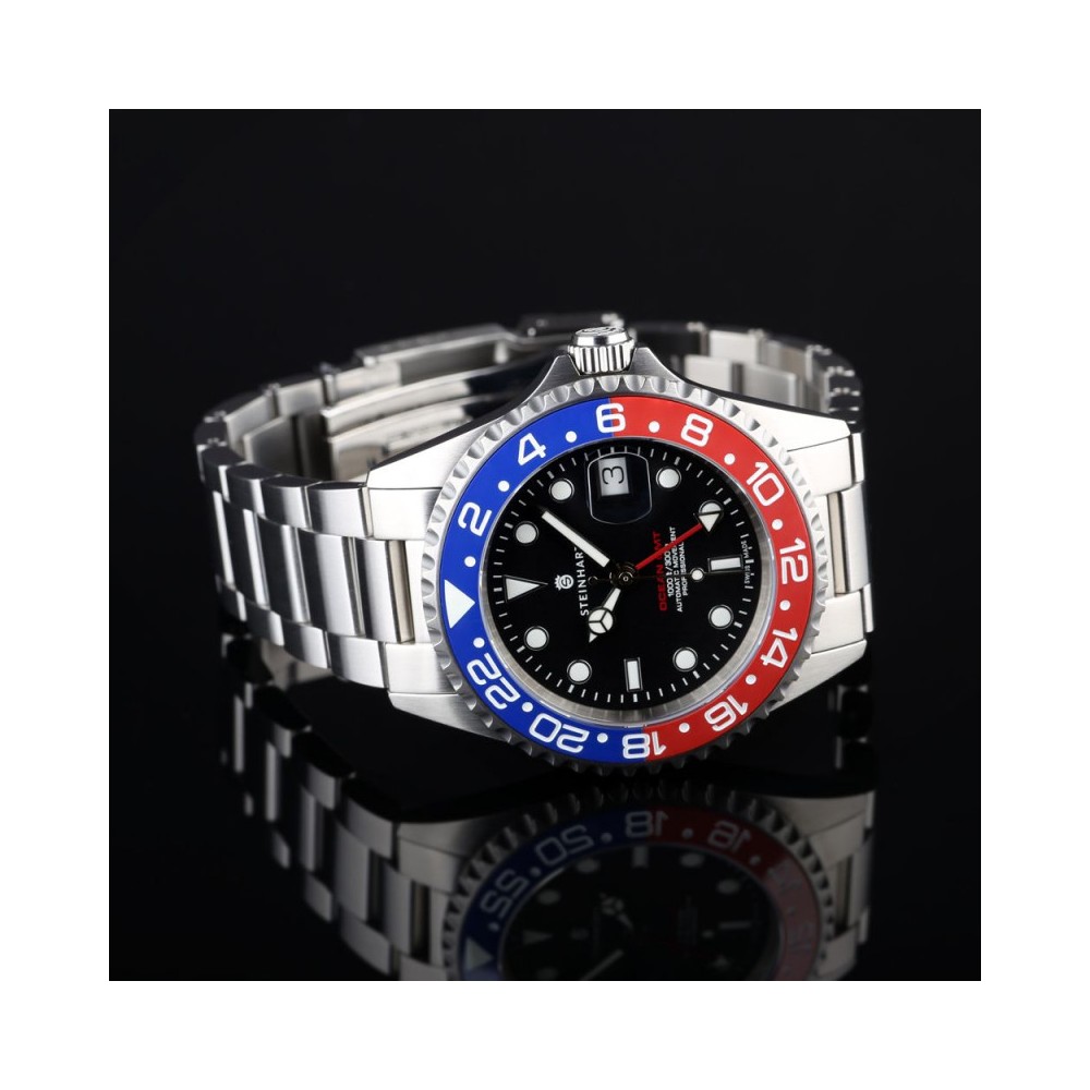 Steinhart Ocean ONE Blue Red Swiss 42mm Men's Diver Watch 103-1099 Pepsi - Click Image to Close