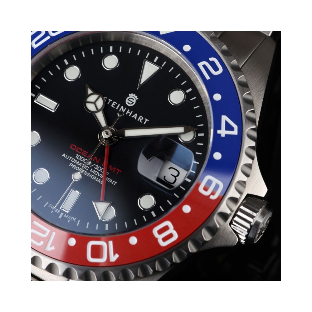 Steinhart Ocean ONE Blue Red Swiss 42mm Men's Diver Watch 103-1099 Pepsi - Click Image to Close