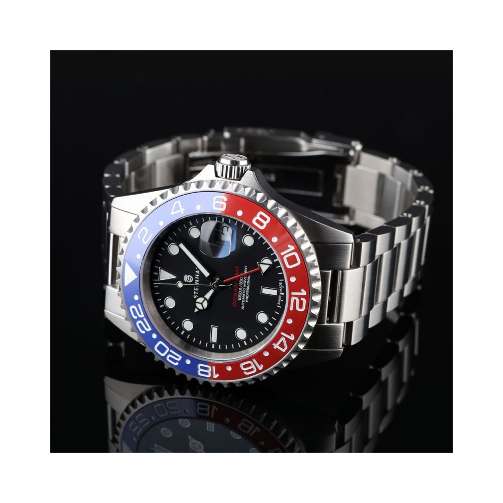 Steinhart Ocean ONE Blue Red Swiss 42mm Men's Diver Watch 103-1099 Pepsi - Click Image to Close