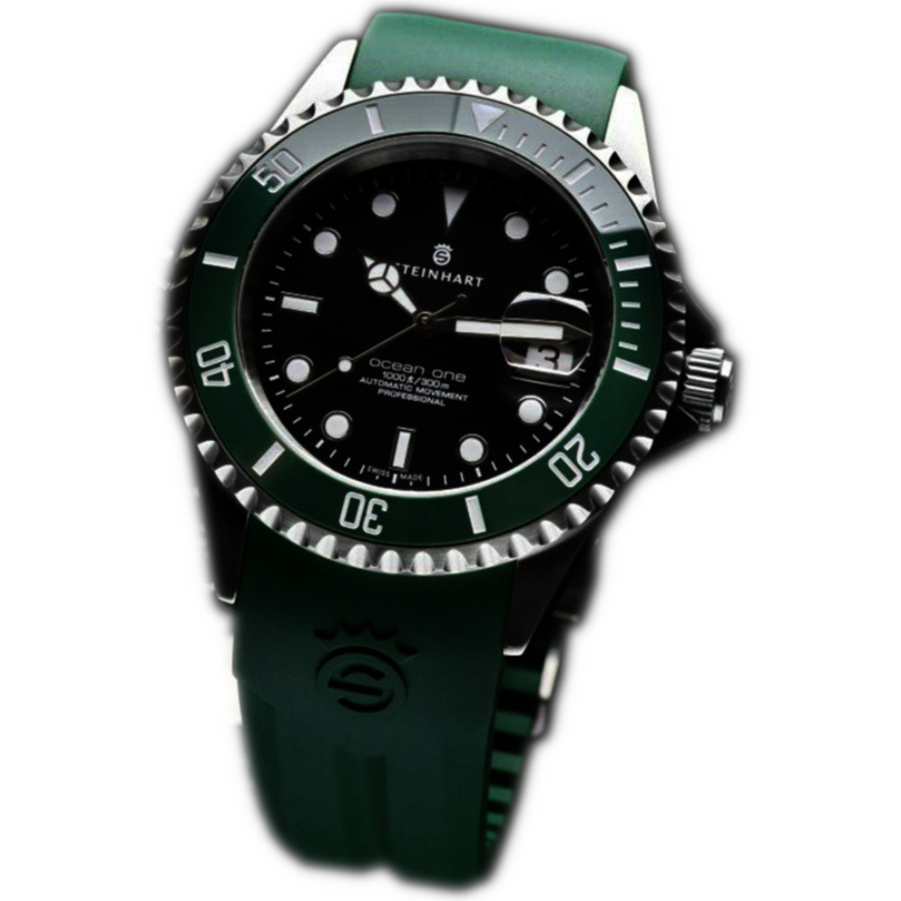 Steinhart OCEAN 1 Green Ceramic 42mm Swiss Automatic Watch with an Original Green Silicone Strap (clasp)