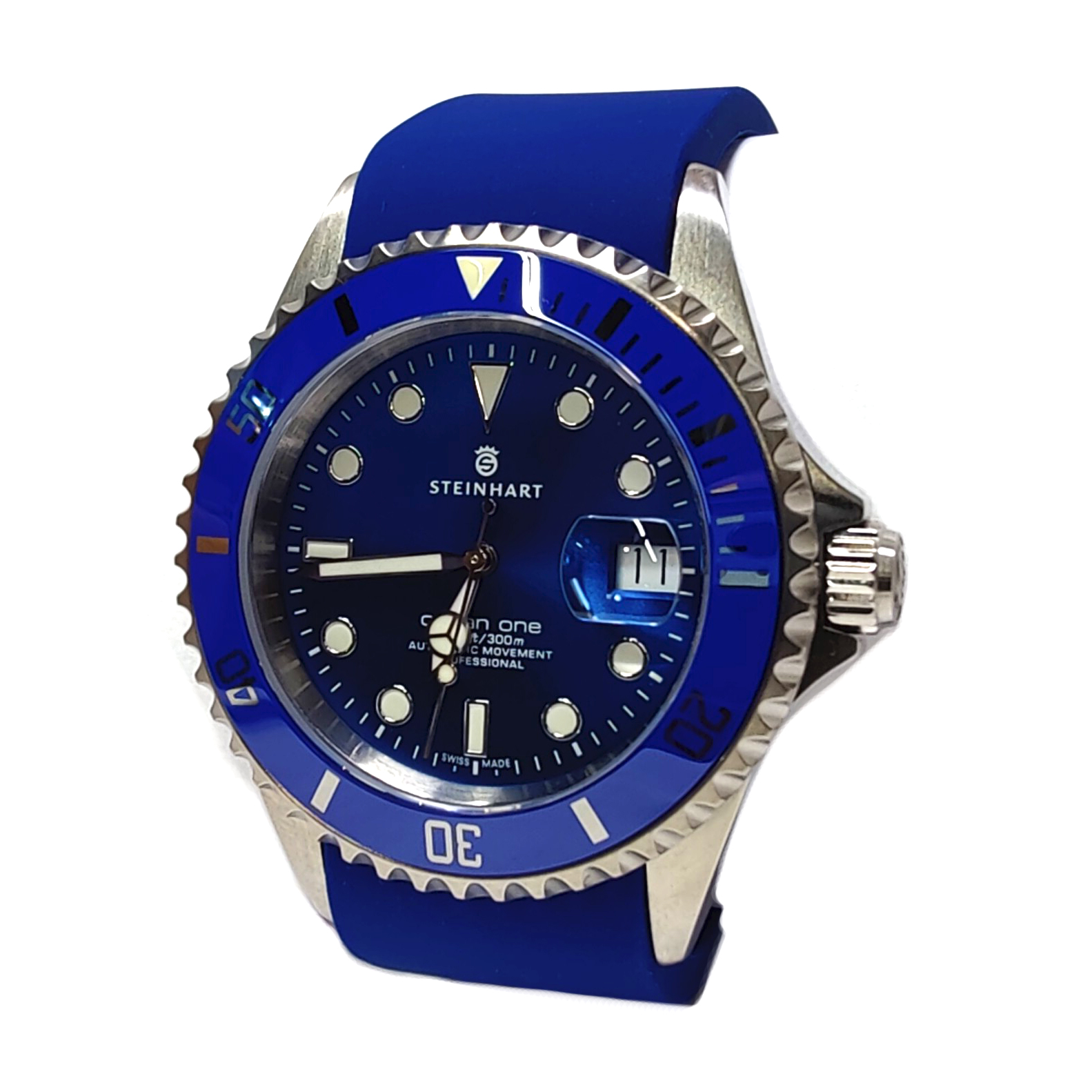 Steinhart OCEAN ONE Premium Men's Automatic Diver Watch 42mm 1000ft/300m Blue Silicone Strap 106-0458 - Click Image to Close