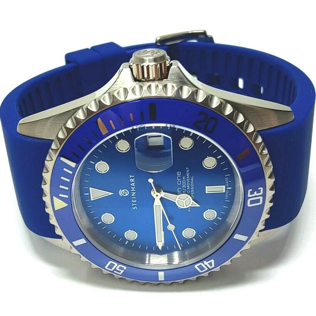 Steinhart OCEAN ONE Premium Men's Automatic Diver Watch 42mm 1000ft/300m Blue Silicone Strap 106-0458