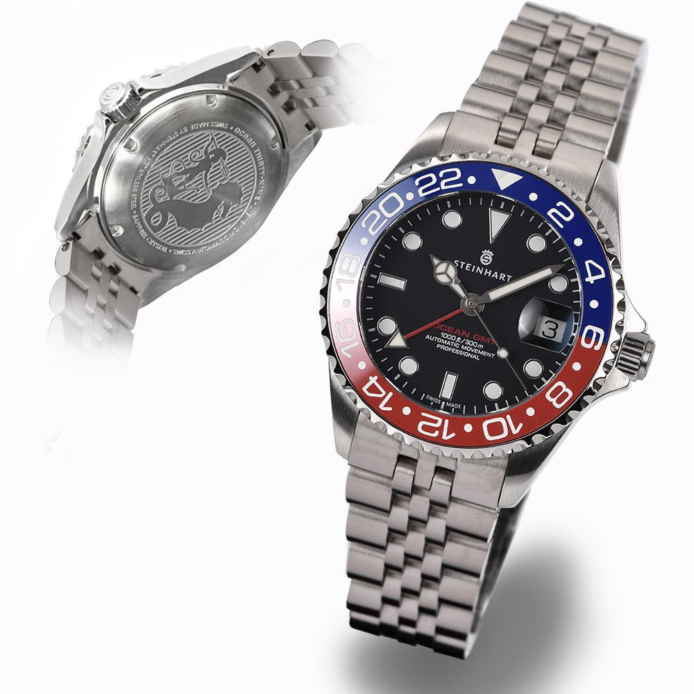 Steinhart Ocean 39 GMT.2 BLUE-RED Ceramic Men's Diver Watch Blue-Red Bezel/Black Dial 103-1061