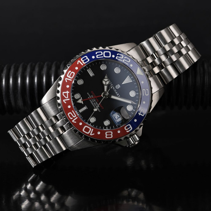 Steinhart Ocean 39 GMT.2 BLUE-RED Ceramic Men's Diver Watch Blue-Red Bezel/Black Dial 103-1061 - Click Image to Close