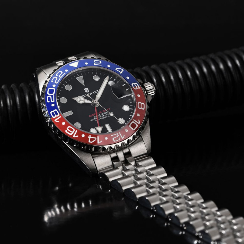 Steinhart Ocean 39 GMT.2 BLUE-RED Ceramic Men's Diver Watch Blue-Red Bezel/Black Dial 103-1061