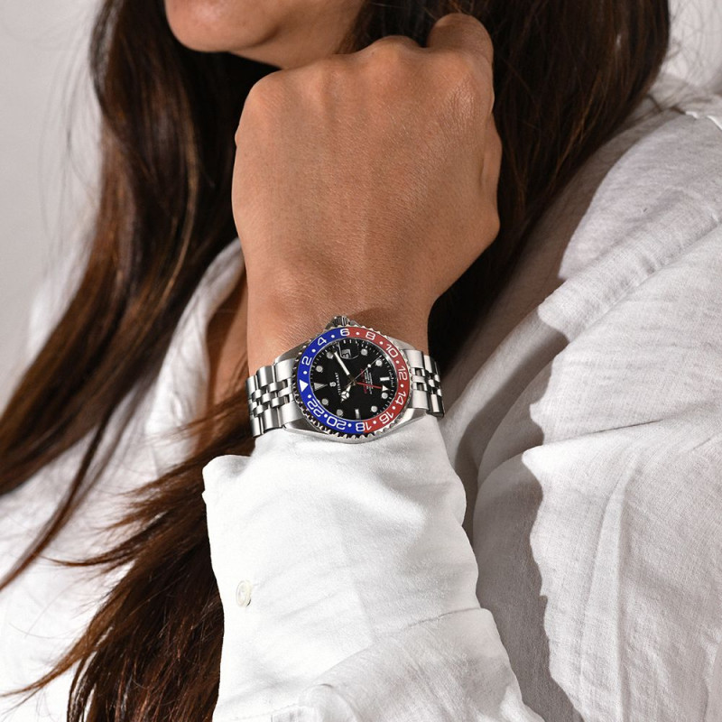 Steinhart Ocean 39 GMT.2 BLUE-RED Ceramic Men's Diver Watch Blue-Red Bezel/Black Dial 103-1061 - Click Image to Close