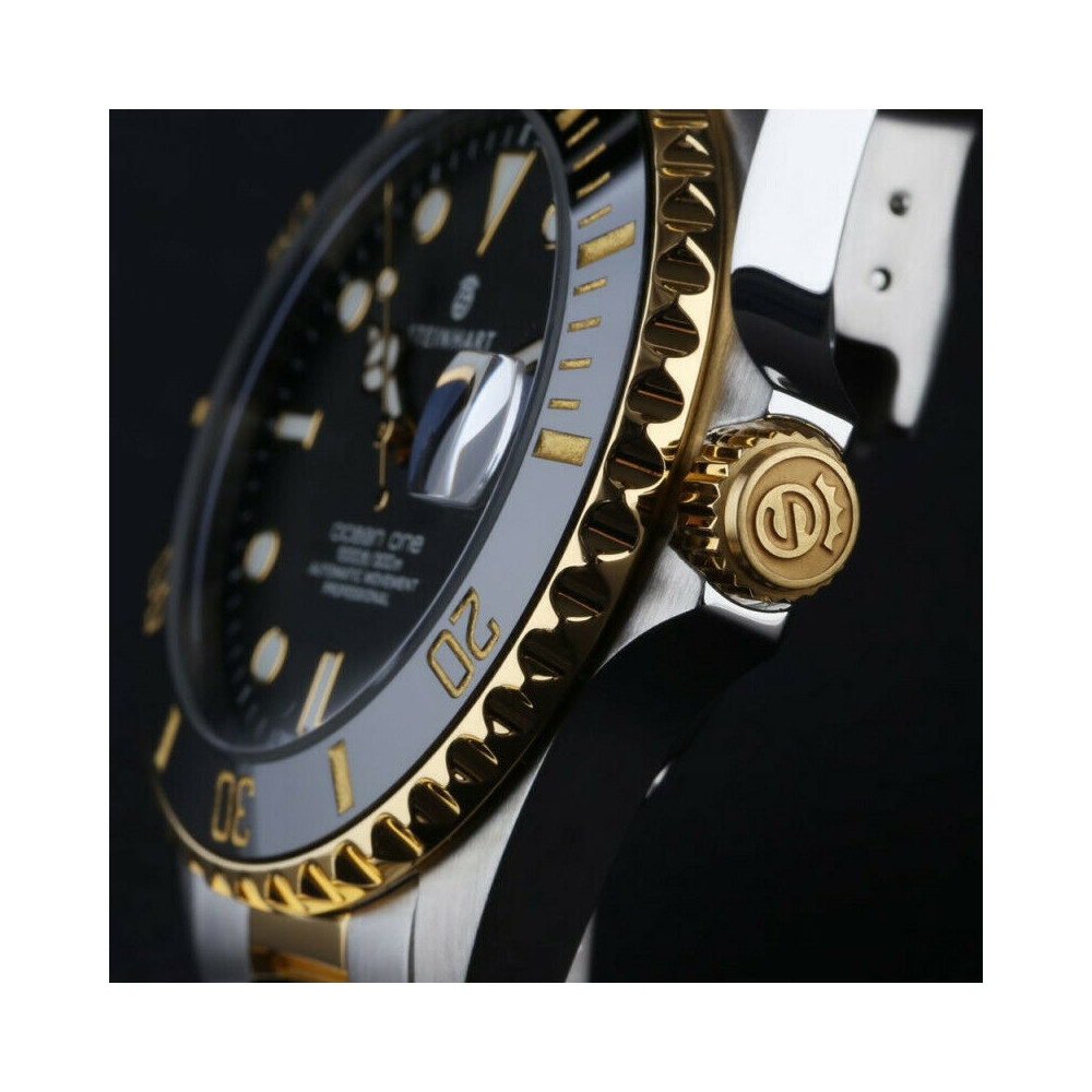 Steinhart Ocean 39 two-tone Men's Diver Watch WR300m Bezel Black-Gold/Dial Black 103-1086 - Click Image to Close