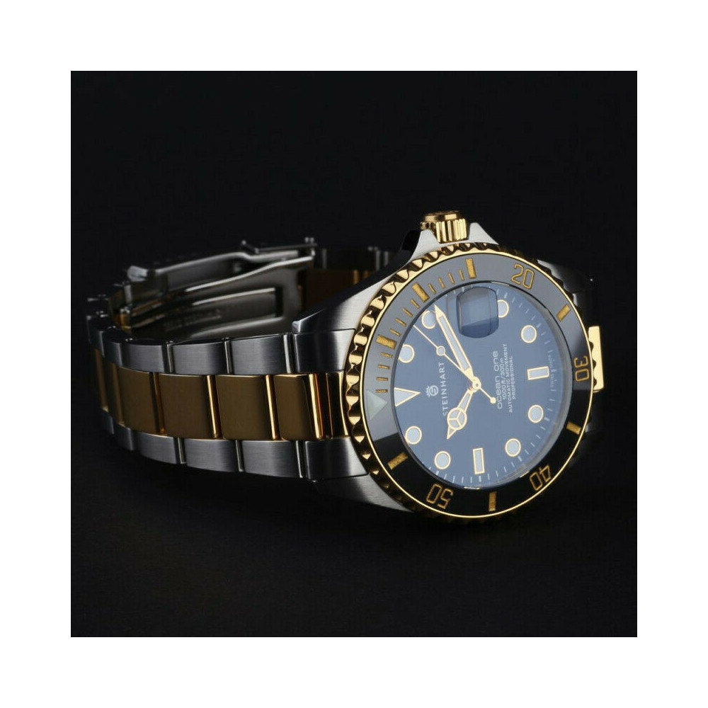 Steinhart Ocean 39 two-tone Men's Diver Watch WR300m Bezel Black-Gold/Dial Black 103-1086