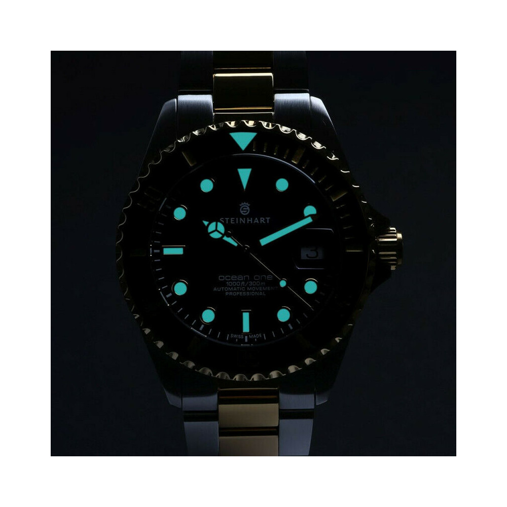 Steinhart Ocean 39 two-tone Men's Diver Watch WR300m Bezel Black-Gold/Dial Black 103-1086 - Click Image to Close