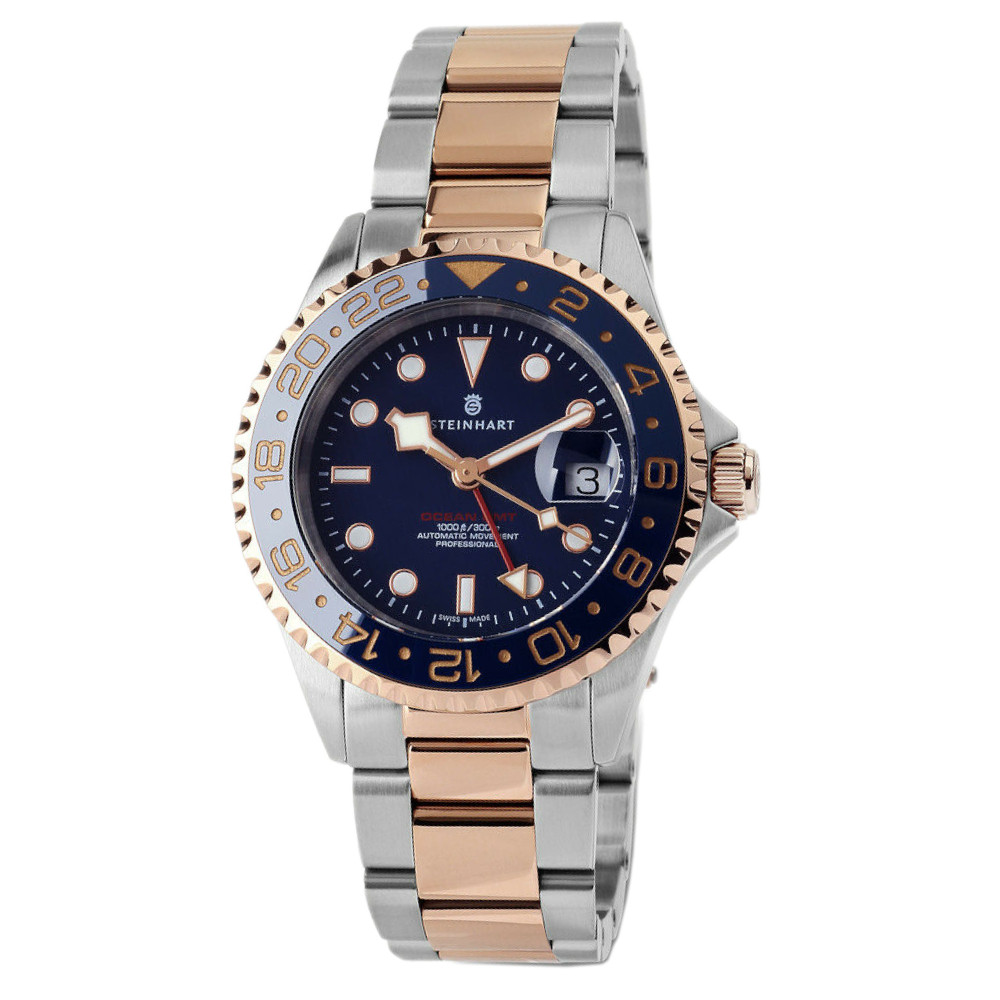 Steinhart Ocean One GMT Two Tone Blue Gold Automatic Swiss Diver Watch 103-1081 - Click Image to Close