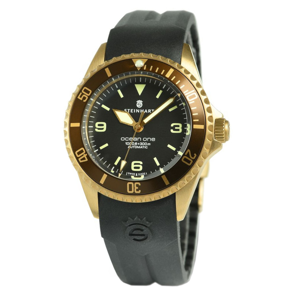 Steinhart Ocean One Bronze Dark Brown 42mm Automatic Swiss Diver Watch 103-0573 Black Silicone Strap - Click Image to Close